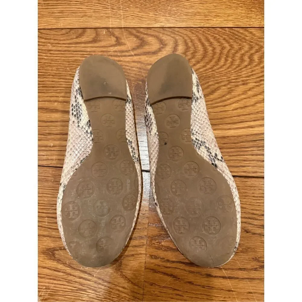 Tory Burch Reva Ballet Flats – Snakeskin Print with Gold Logo Medallion